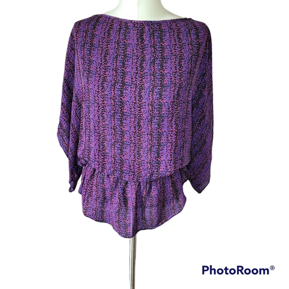 PARKER 100% silk Pink Purple abstract dolman sleeve blouse size S - Picture 1 of 5